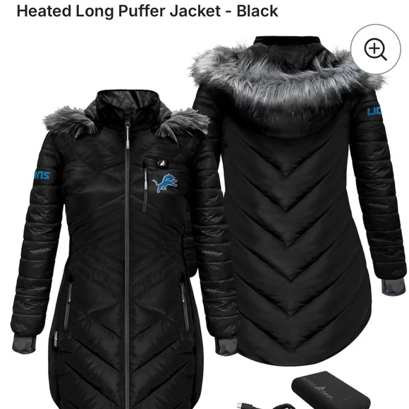 New Detroit Lions Black Heated Long Puffer Jacket SMALL